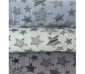 Double Gauze Musselin Sterne grau rauchblau mint